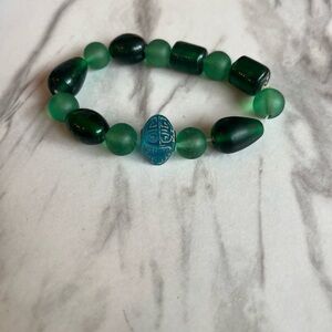 Jade-Colored Beaded Stretch Bracelet